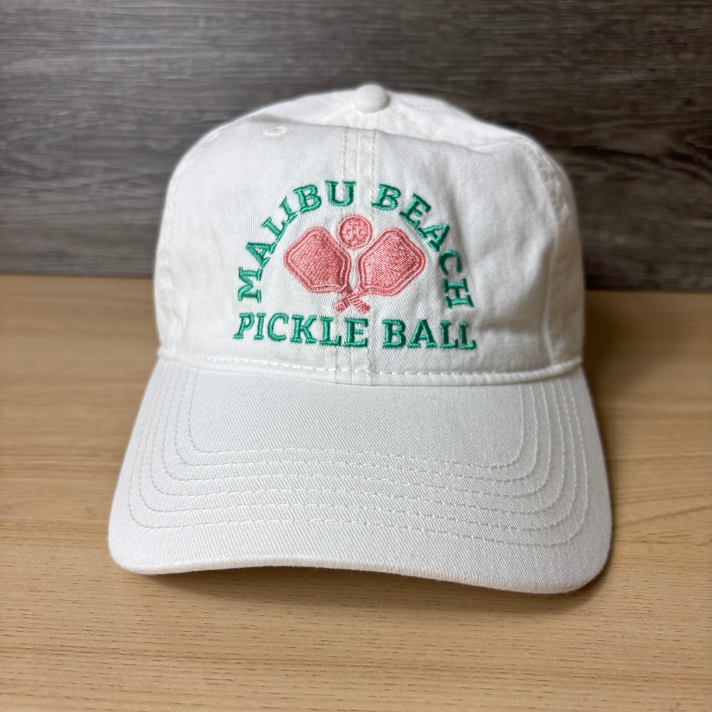 Malibu Beach Pickle Ball Hat Cap Strap Back Womens White Adjustable - Picture 1 of 9
